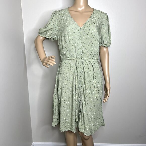 Universal Thread Green Floral Button Down Dress - Picture 1 of 9